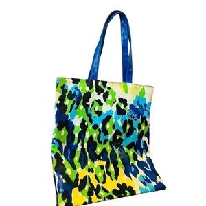 Diane Von Furstenberg DVF Waxed Canvas Multi Signed Beach Tote Shoulder Bag